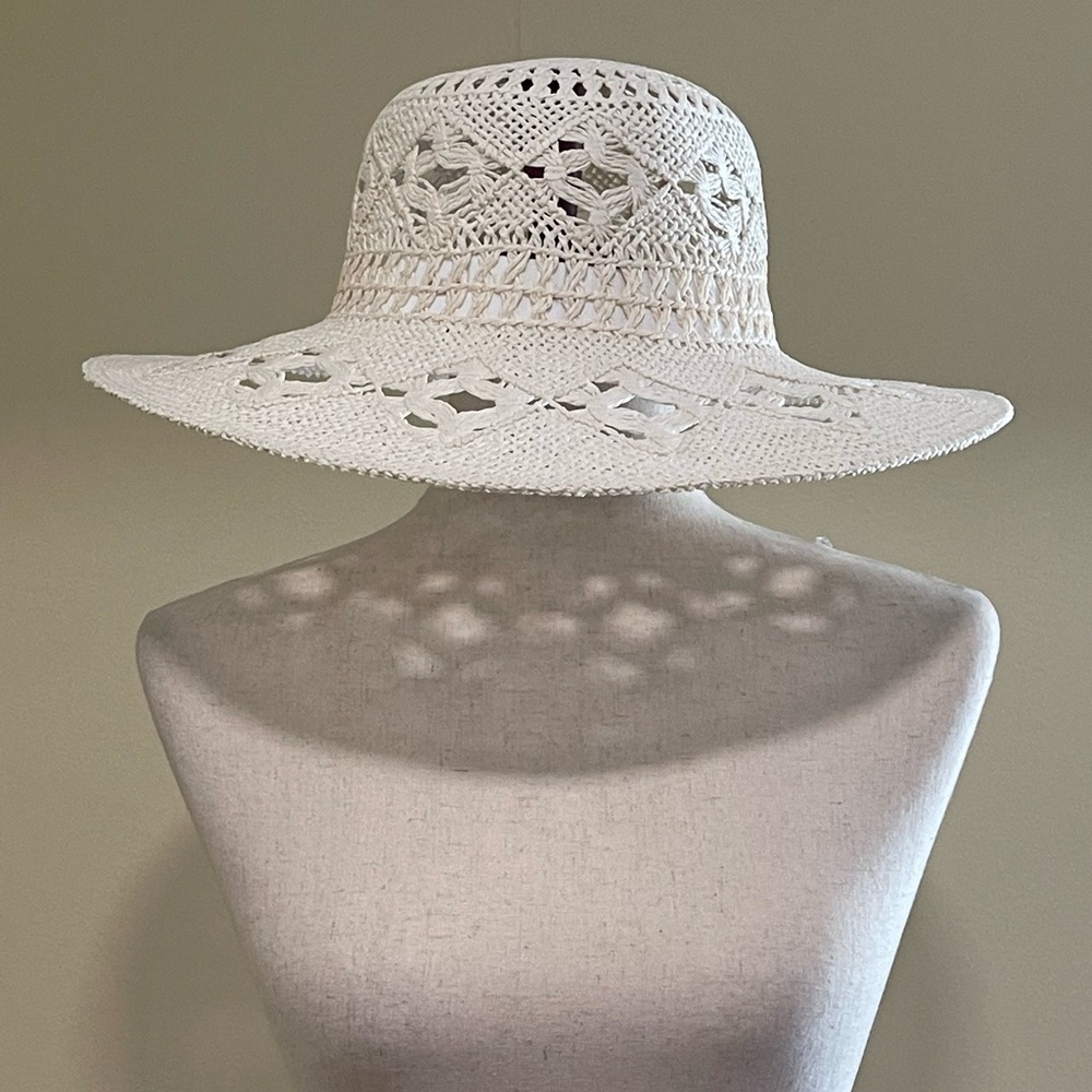 Women’s Lei Crochet Straw Sun Hat Natural Beach Vacation Summer One Size